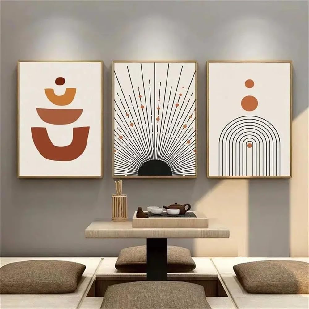 WUHBCZ Wall Posters-Sun Illustration Mid Century Abstract Canvas Painting Picture Black Line Geometric Wall Art Poster Print for Living Office Room Home Decoration-40 * 50cm/3PCS (No Frame)