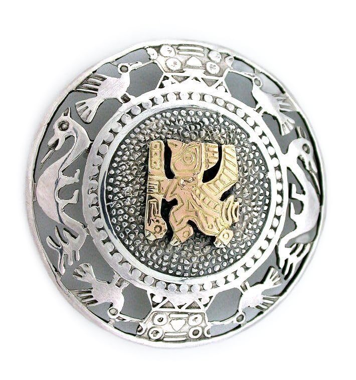 Pure 925 Sterling Silver 18Kt Gold Inca Condor Peru Pin Brooche VINTAGE EBS6808