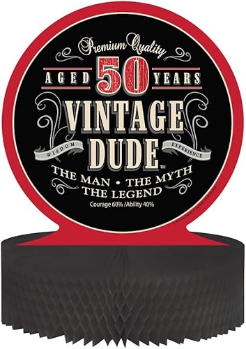 Creative Converting Centro de mesa vintage Dude de 50 cumpleaños con base de panal