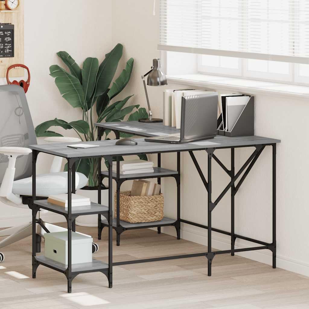 Scrivania ad Angolo a L 139x139 cm in Legno Multistrato e Metallo | Tavolo porta pc angolare salvaspazio per studio e ufficio con ripiani aperti e robusto telaio industriale in metallo