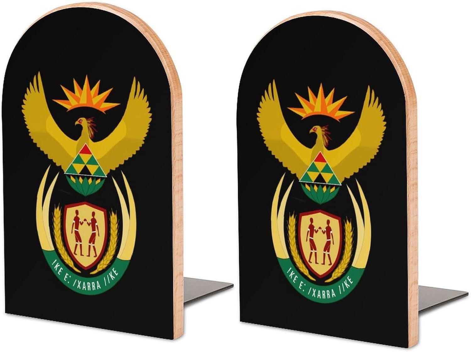 Coat of Arms of South Africa Cute Wood Book Ends Decorative Bookends 1 Pair Non-Skid for Shelves Home Office 7 X 5 Inch