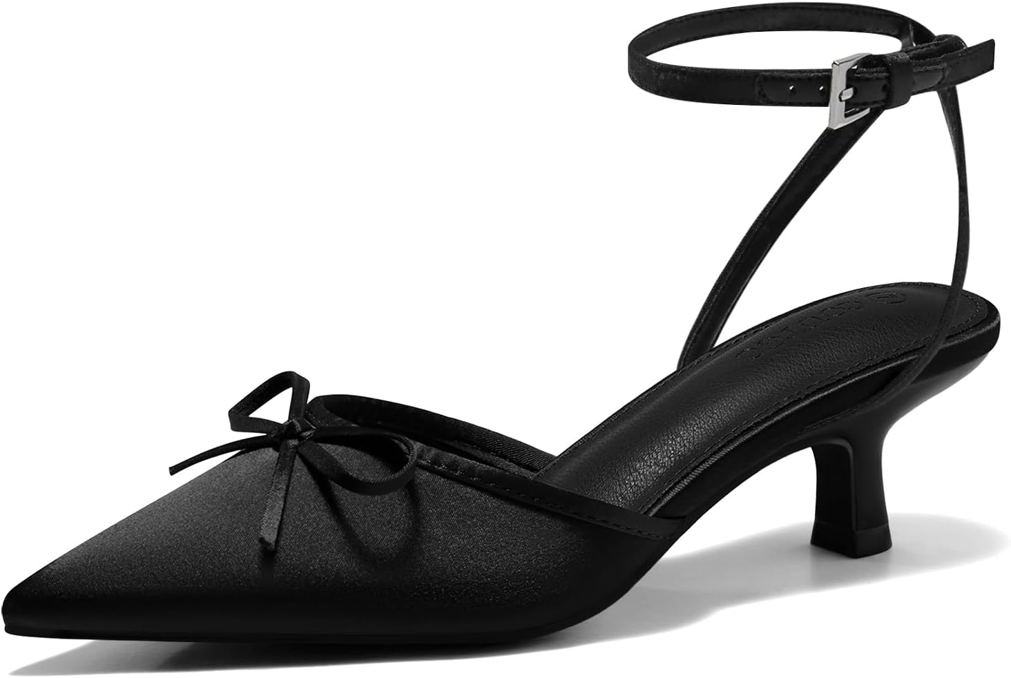 Satin Kitten Low Heels with Bow Closed Pointed Toe Short Pumps Dress Wedding Party Shoes