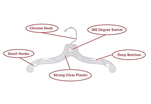 Miniatura 2 de NAHANCO 414 perchas de plástico transparente para jóvenes, gancho giratorio de metal y muescas para correas, peso súper pesado, 14 pulgadas