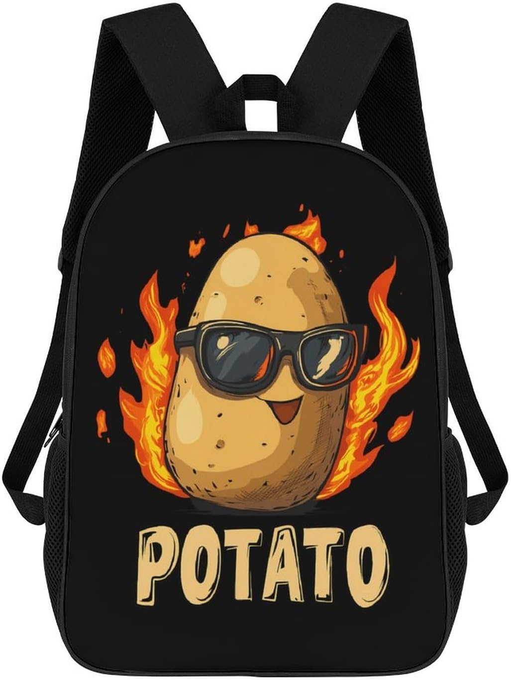 Cool Potato with Flames Unisex Backpack 17" Casual Daypacks Simple Shoulders Bag for Camping Hiking Travel Gear