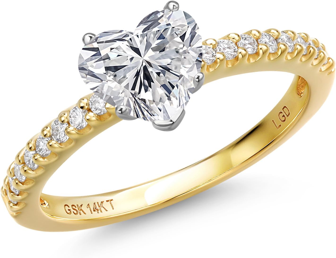 Gem Stone King 1-5 Cttw IGI Certified Lab Grown Diamond in 14K Two-Tone Gold Engagement Ring For Women | Heart Shape | D-E Color | VS1 Clarity | Wedding Anniversary Gold Ring