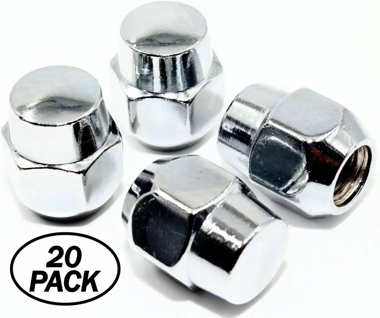 Set of 20 Veritek 12x1.5mm 13/16 21mm Hex 1.07 Inch 27.2mm Length Chrome OEM Factory Style Acorn Seat Lug Nuts for Factory Hyundai Kia Mazda Wheels