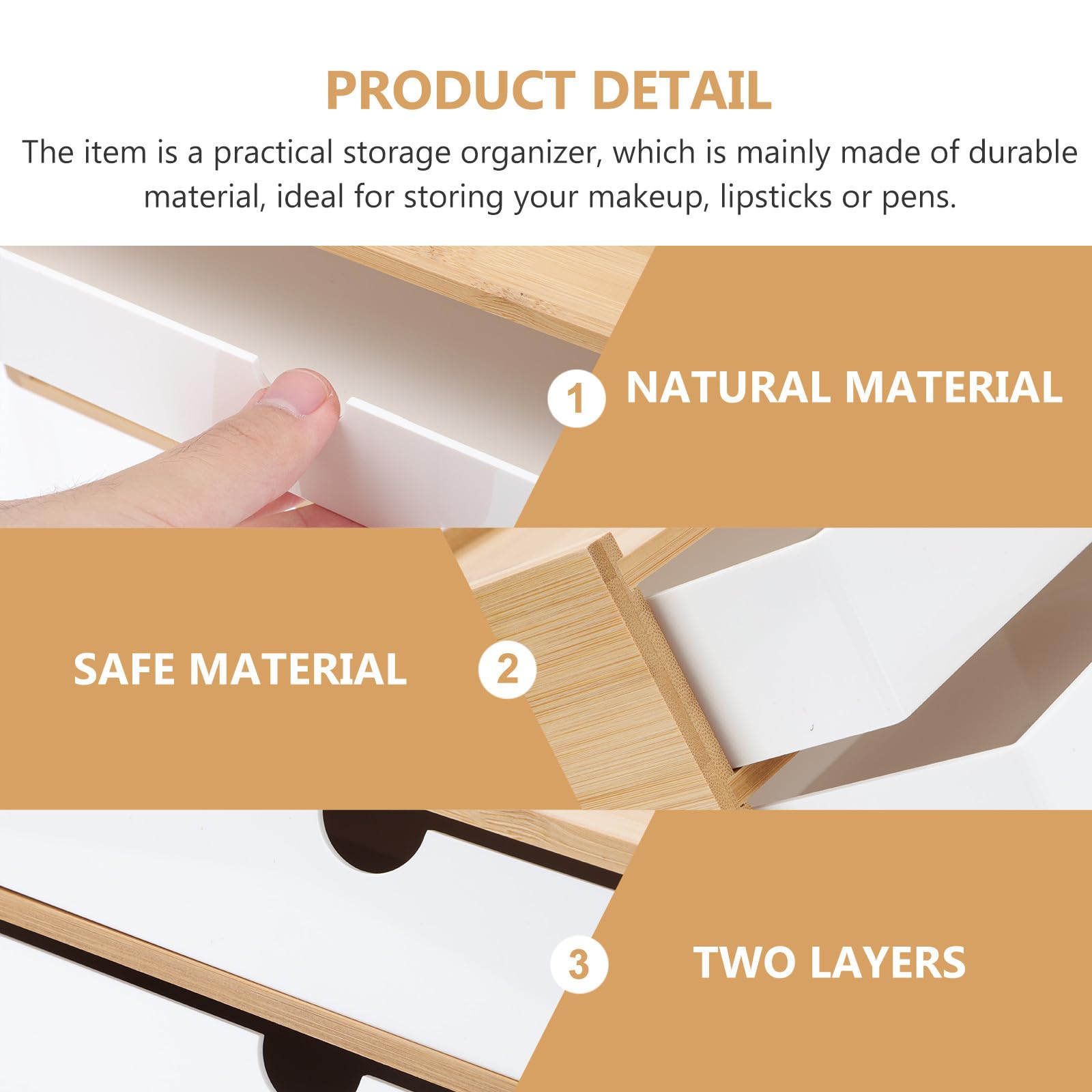 Hemobllo Caja de Almacenamiento de Cosméticos para Organizar Maquillaje de Bambú y Abs Compartimentos Separados Diseño Ecológico y Práctico para Escritorio