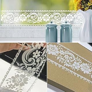 SimpleLife4U White Lace Transparent Removable Wallpaper Border Shop Display Window Sticker Bathroom Mirror