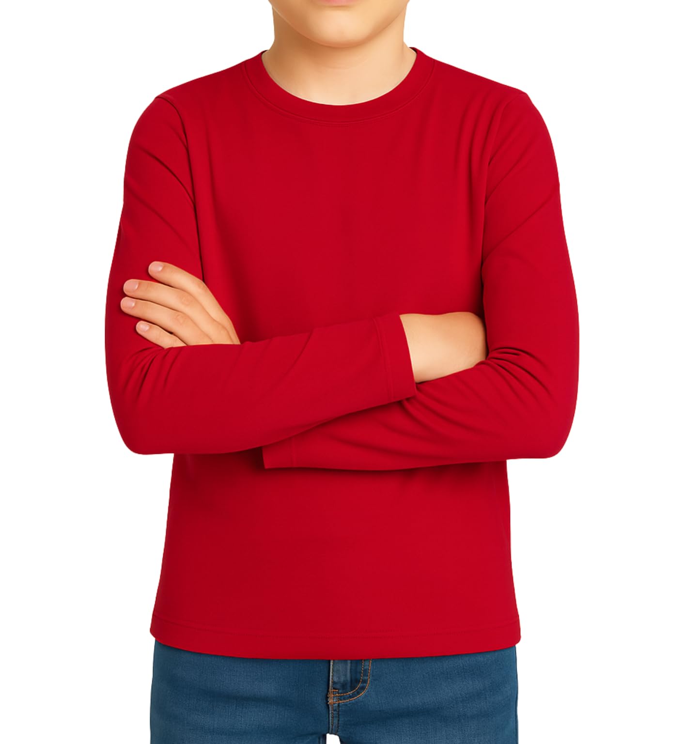 Lot de 3 t-shirts à manches longues et col rond en coton doux pour garçons et filles de 5 à 14 ans