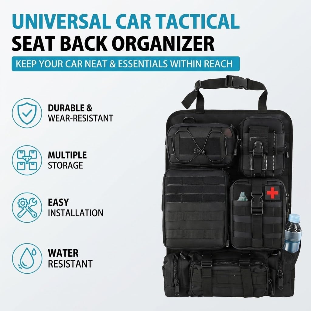 Pannello tattico per sedile posteriore con 5 tasche staccabili per auto e camion