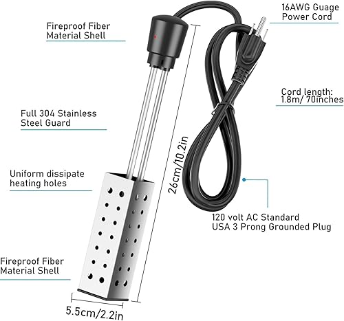Miniatura 2 de Calentador de cubo, calentador de piscina portátil, calentador de agua de inmersión, calentador de agua sumergible para bañeras, calentador de