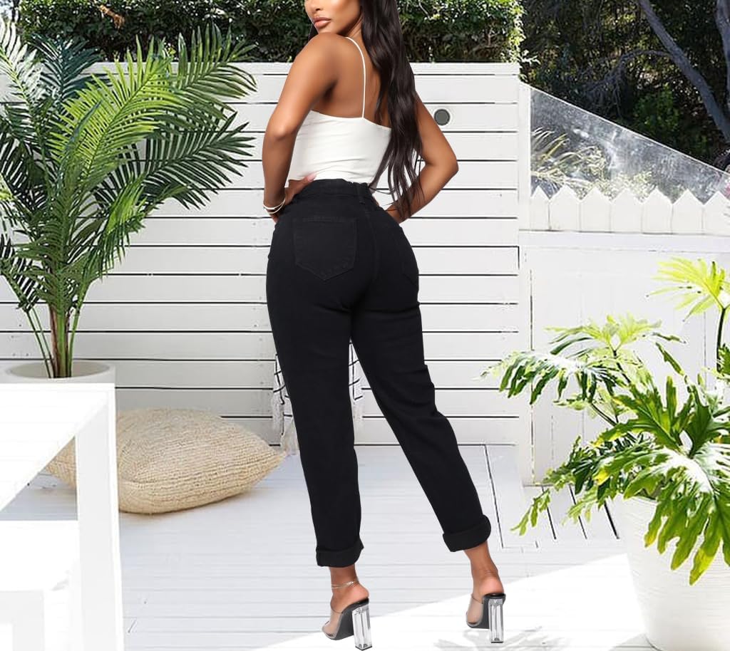 BessCops Women's Boyfriend Jeans Stretchy Ripped Distressed Denim Mom Jean Pants - Image 7