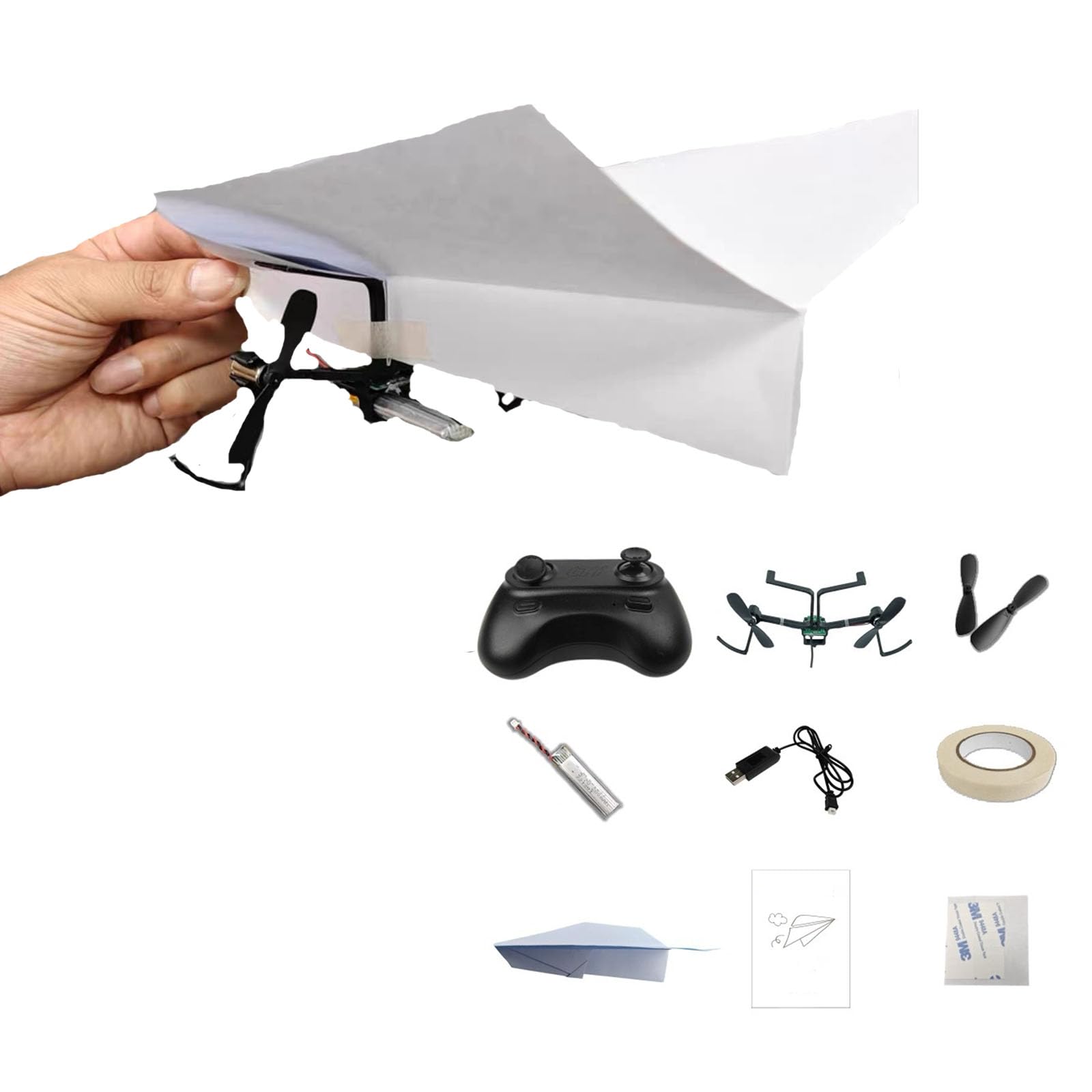 HYPYXUS RC Paper Airplane DIY Kit, Electric Remote Control Fixed Wing Aircraft with Gyro Stabilizer & Dual Propellers, Foldable Lightweight Glider tool for Hobbyists and Beginner Flyers (Right)