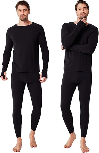 Mens Thermal Underwear Soft Fleece Lined Long Sleeve Tops Long Johns Thermal Base Layer Set Thermal Top and Bottom, Quick Drying