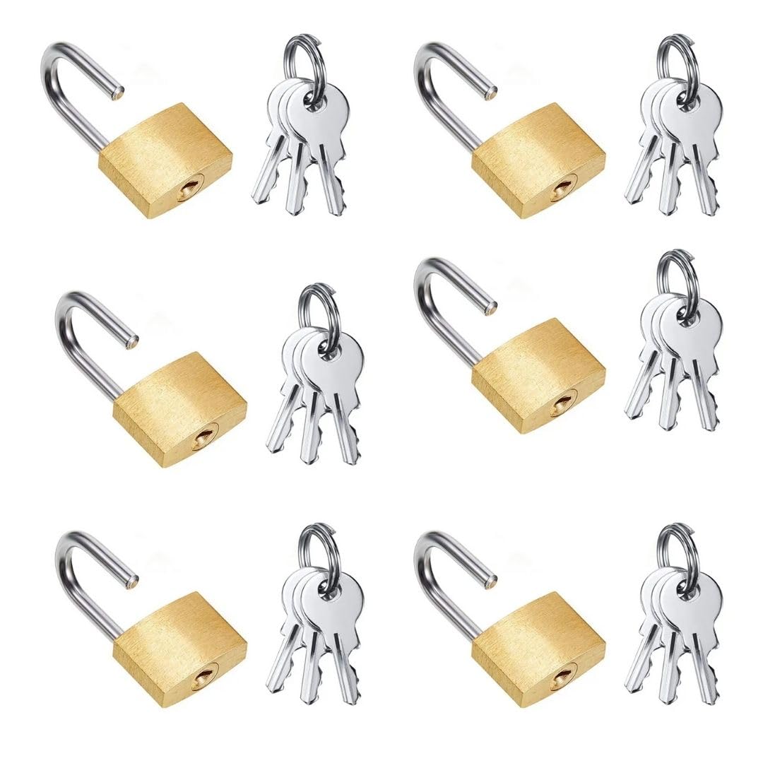 Ski Small Padlocks Keyed Alike, 25mm Wide Solid Brass Body, Weatherproof Padlock with Same Keys for Travel Bags, File Cabinet Lock, Backpack, Suitcase, School Gym Locker, Toolbox | Set of 6-image-8