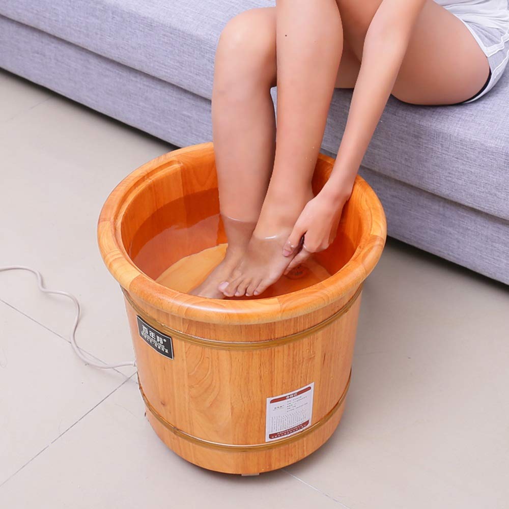 Axdwfd Seau à Pied Bain De Pieds, Chêne Bain De Pieds Chauffé Électrique Surf Petit Baril en Bois Thermostatique