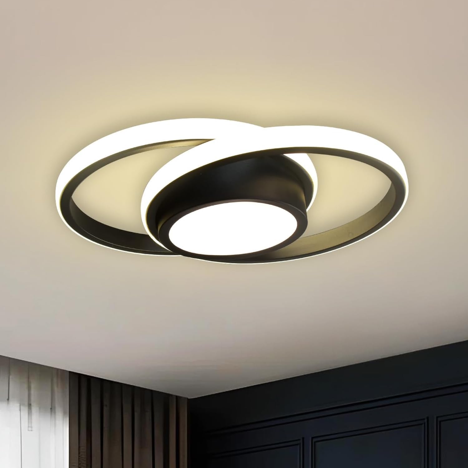 Modern LED Semi Flush Mount Ceiling Light, Black, Aluminum Body, 28cm, 3000K-6000K, Energy Saving, for Corridor, Bedroom, Living Room-picture-25