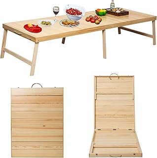 Foldable Boho Wooden Picnic Table, No Assembly Required Portable Outdoor Indoor Low Picnic Table for Floor Seating, Beach, Camping, BBQ, Backyard, 80" x 30", Seats 8–10 People