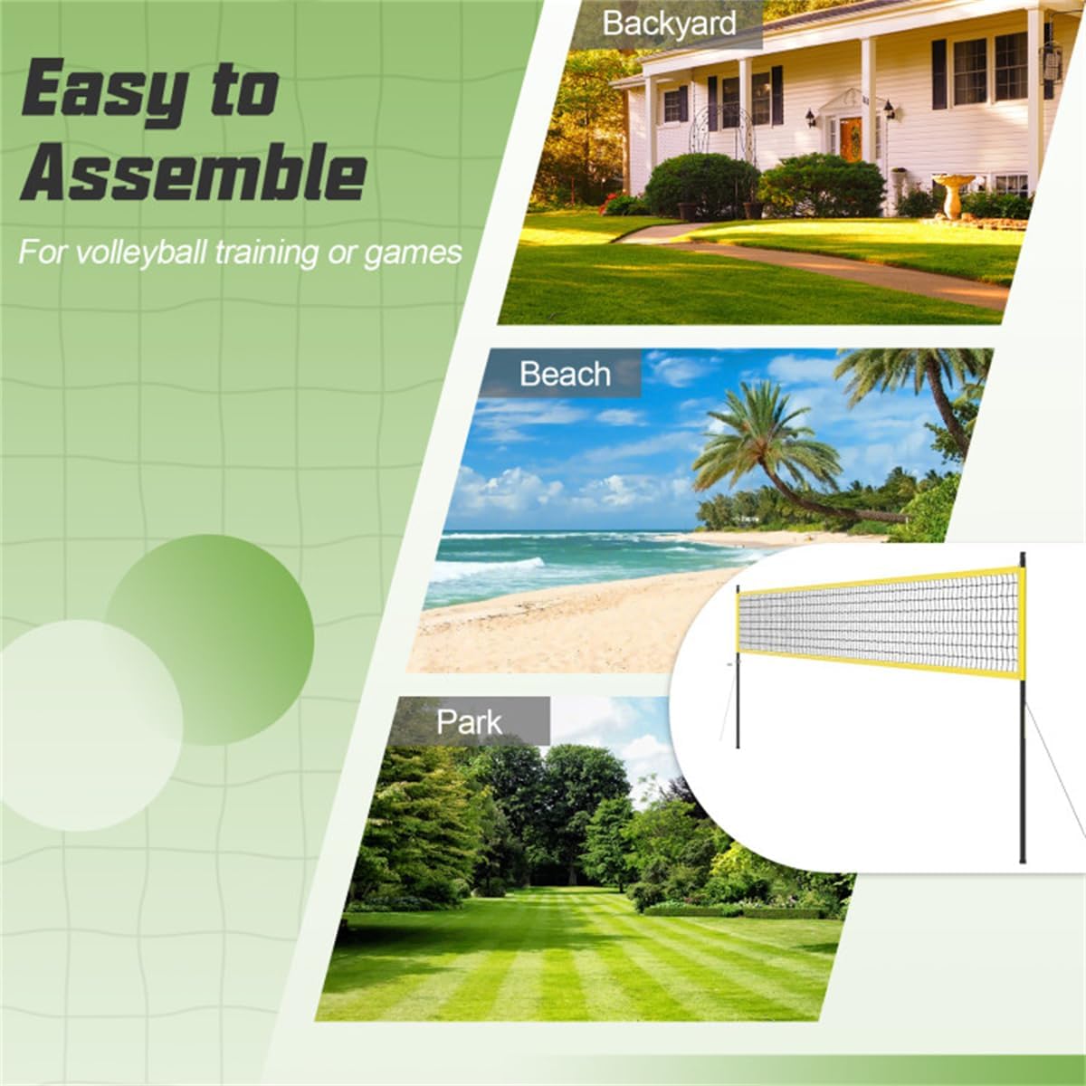32'x3' Heavy-Duty Volleyball Net Set - 3-Level Adjustable Poles, Anti-Sag Winch, All-Inclusive Accessories-Yellow