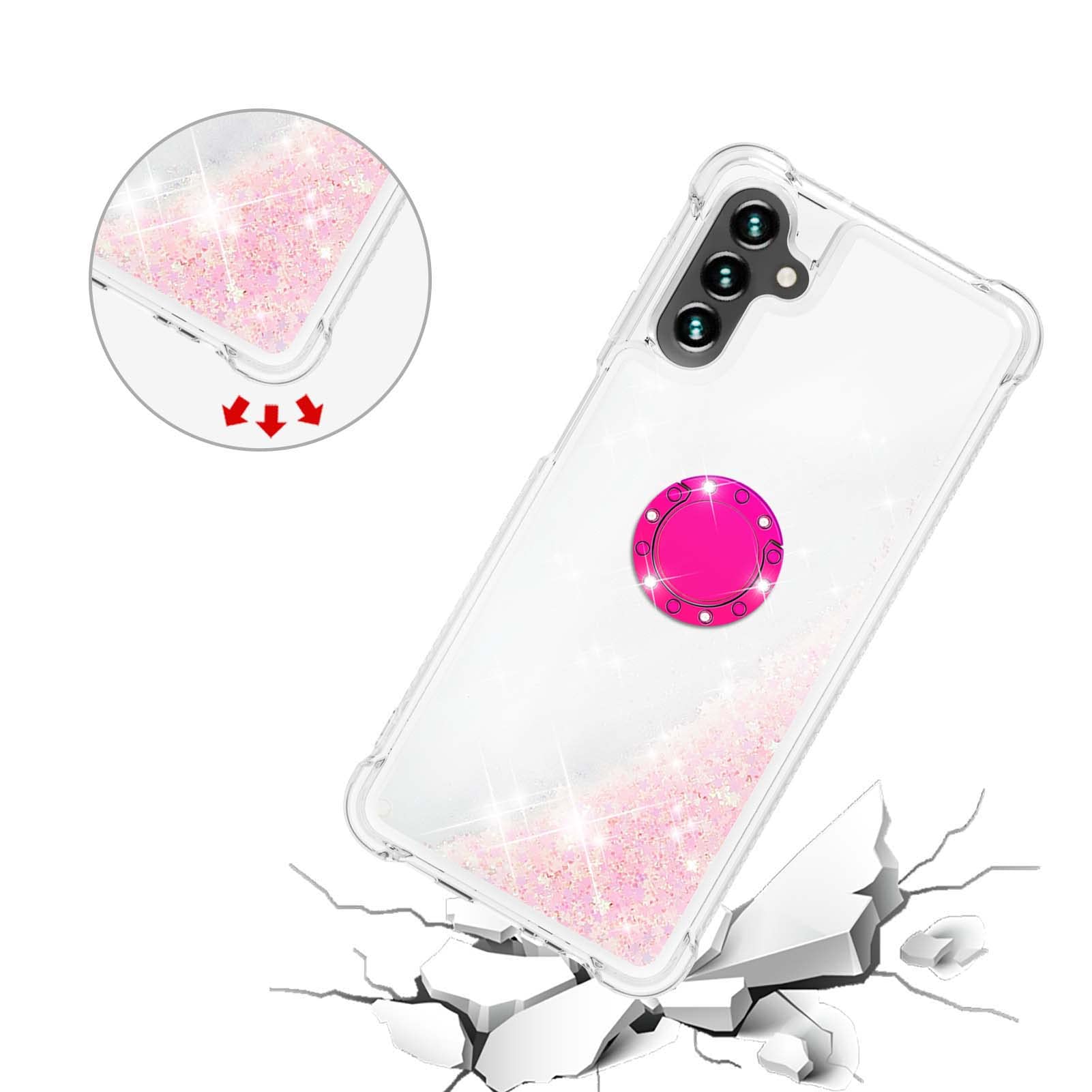 Transparent Liquid Case for Galaxy A13 5G with Ring Holder, Silicone Phone Case Glitter Floating Liquid Cover Slim Bumper Case Sparkly Back Case Resistant Hard Compatible with Samsung Galaxy A13 5G