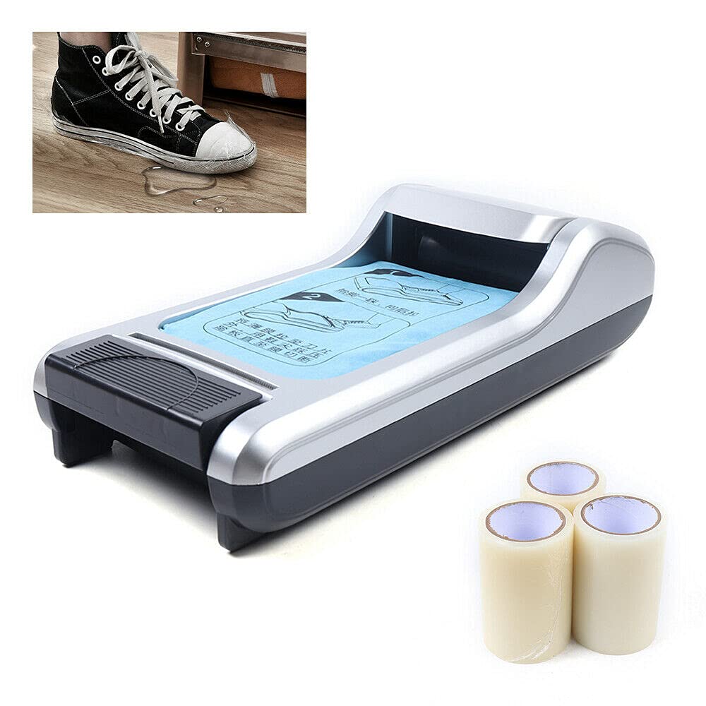 Headery Elegant Shoe Cover Dispenser, Home Gold Shoe Cover Machine, Automatic Shoe Cover Dispenser Machine Shoe Covers Disposable Machine Shoe Film Machine with 3 Rolls Shoe Mask for Home (Grey)