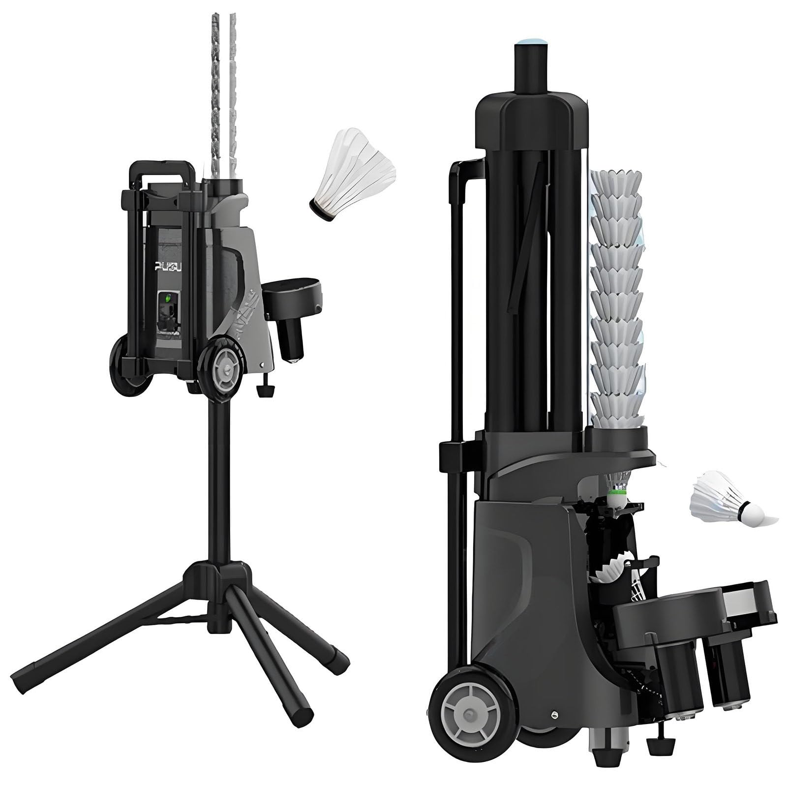 Máquina de lanzamiento de bádminton portátil, alimentador a pilas con ruedas, intervalo de 1 a 5 segundos para práctica de autoentrenamiento