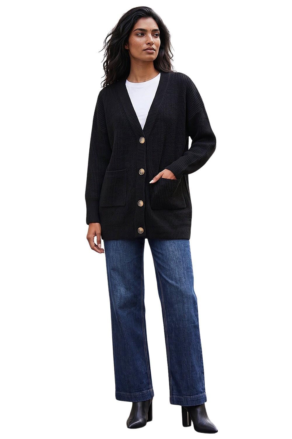 Roman Women's Black Relaxed Longline Cardigan Sweater In | : Size 20