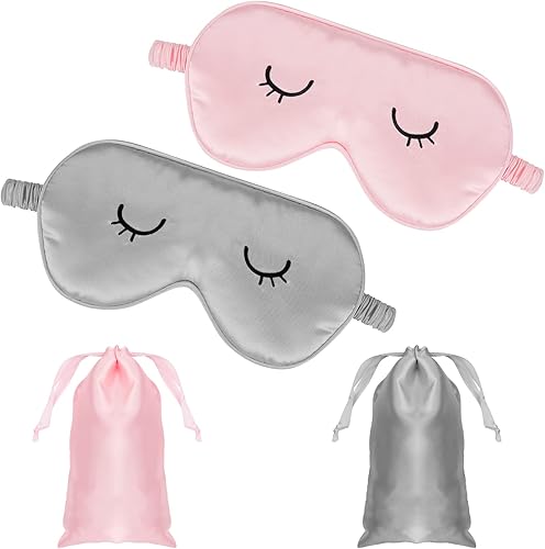Lusofie 2 máscaras de seda para dormir para niños, máscara ajustable para dormir de ojos, máscara para dormir con pestañas lindas, cubierta de ojos