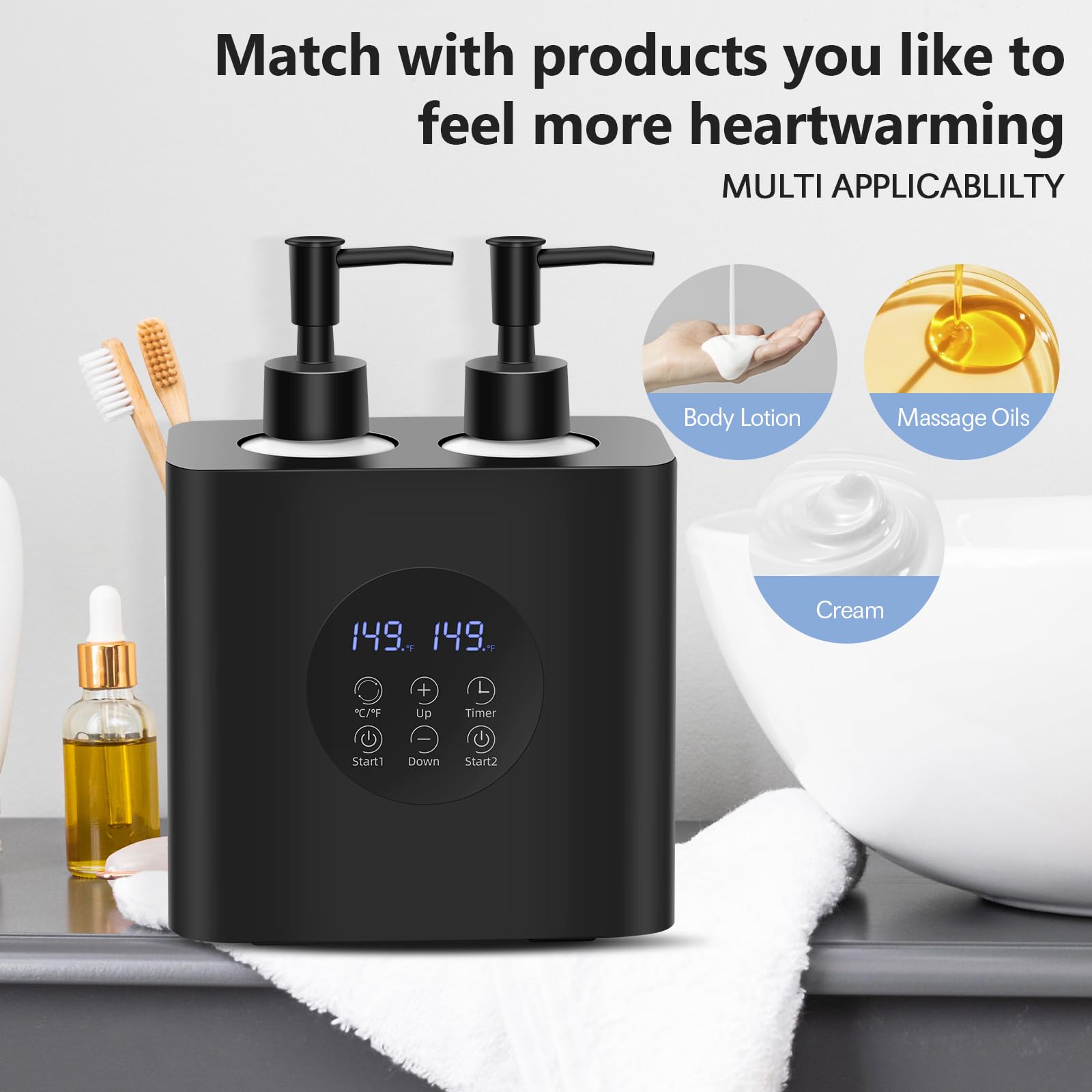 Chauffe-Huile de Massage Double iklestar avec Quatre Flacons d'Huile, Distributeur de Crème Chauffant Automatique
