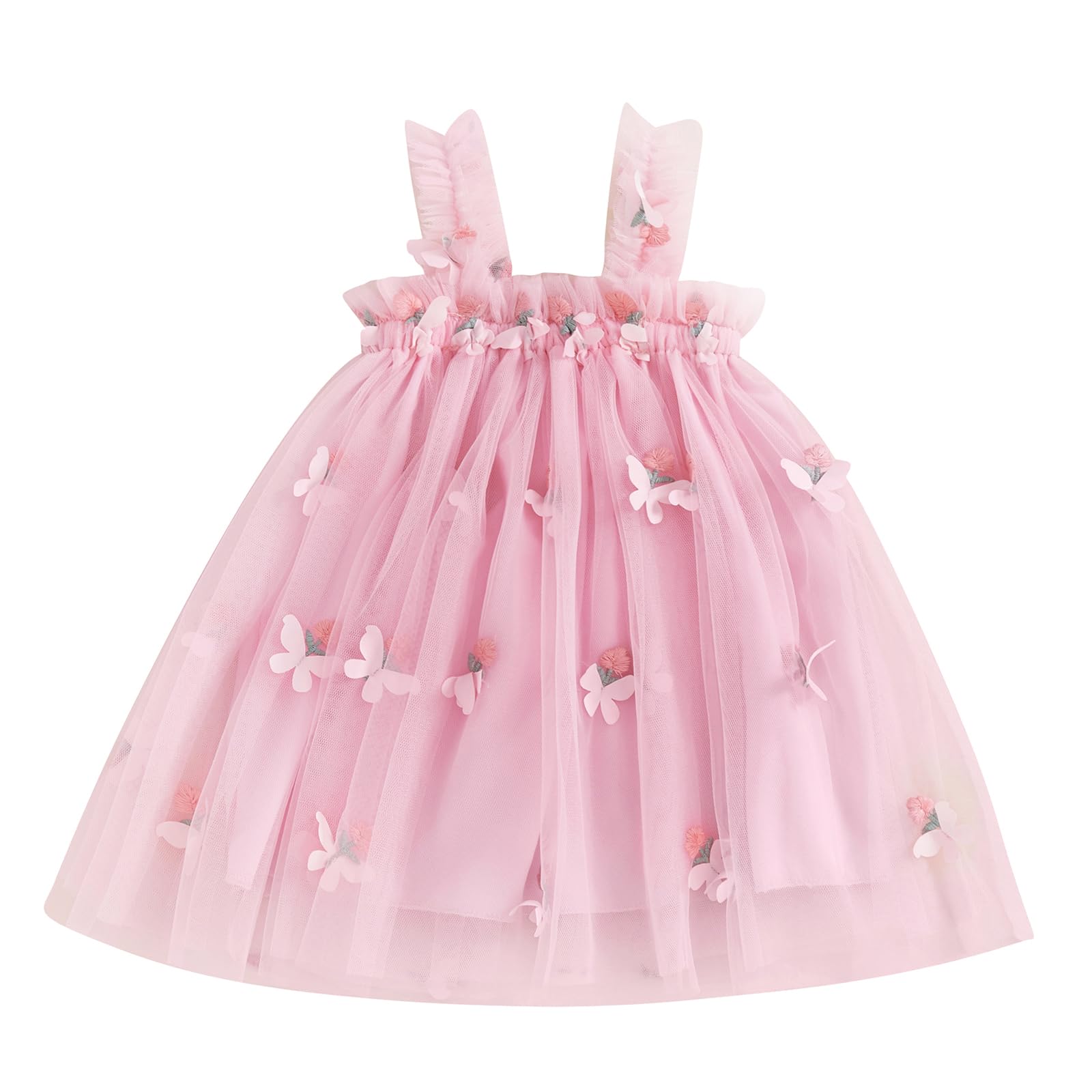 Toddler Baby Girl Floral Tulle Dress Summer Sleeveless A Line Butterfly Sundress Fairy Princess Tutu Party Dress (Pink, 3-4 Years)