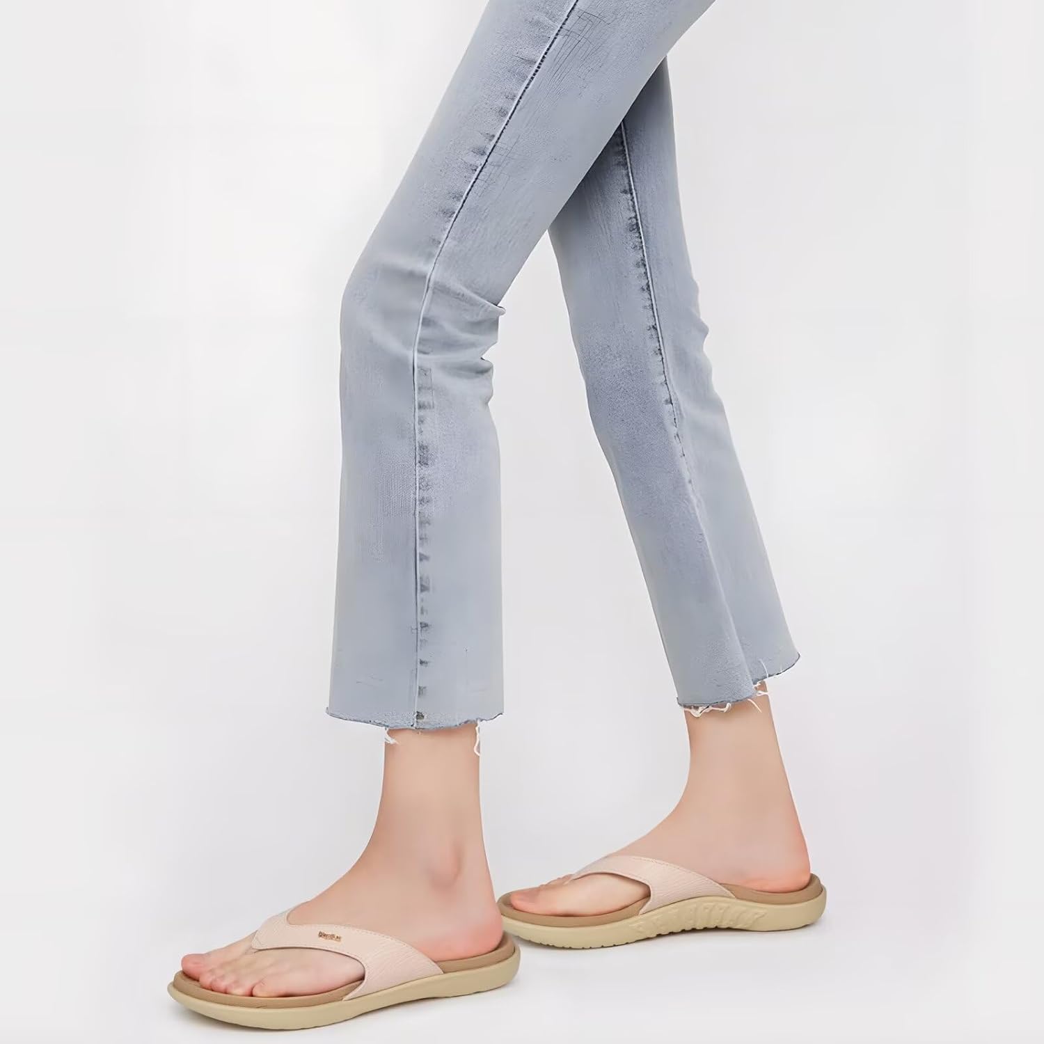 KuaiLu Womens Flip Flops 2025 Ladies Orthotic Yoga Mat Cushion Sandals Dressy Womans Lightweight Summer Slip On Beach Thong Sandles with Comfortable Plantar Fasciitis Arch Support, Beige White US7 - Image 2