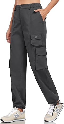 Miniatura 2 de VEOBIKE Women's Cargo Work Pants Elastic Waist Straight Leg Casual Travel Hiking Pants Loose Cotton Military Pants 7 Pockets