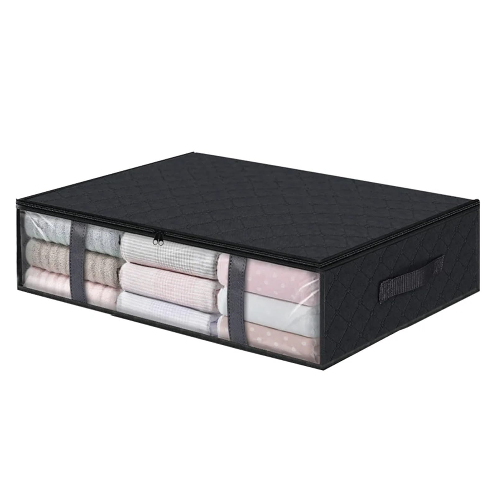 RRYPBOVG Foldable Blanket Storage Bags Under Bed Storage Bag With Lid Foldable Clothes Storage With Reinforced Handle Blanket Clothes Organiser Storage Container(60x45x15cm black)