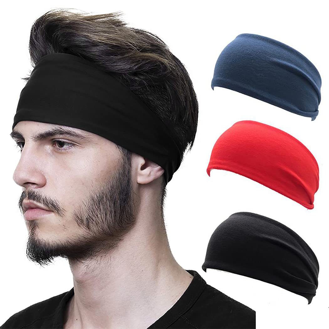 YHomU Sweat Band Solid Color 3PCS Universal Nonslip Elastic Running Headband for Men Women Breathable Soft Fitness-image-5