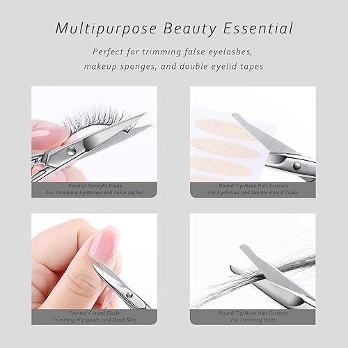 Miniatura 6 de Paquete de 2 tijeras de aseo facial para hombres y mujeres, cejas, vello de nariz, bigote, barba, pestañas, kit de recorte de oídos, cortaúñas