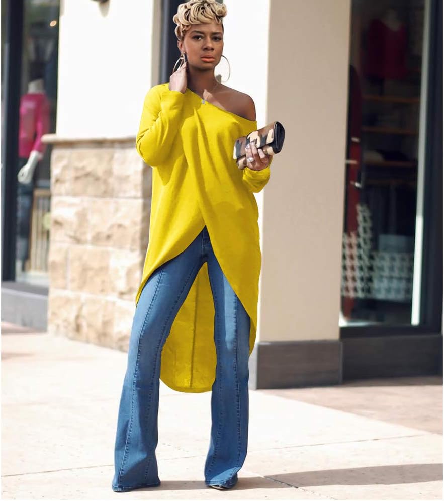 Remelon Women's High Low Tunics Long Sleeve Front Split Tops Casual Loose Blouse Cover Ups - Image 3