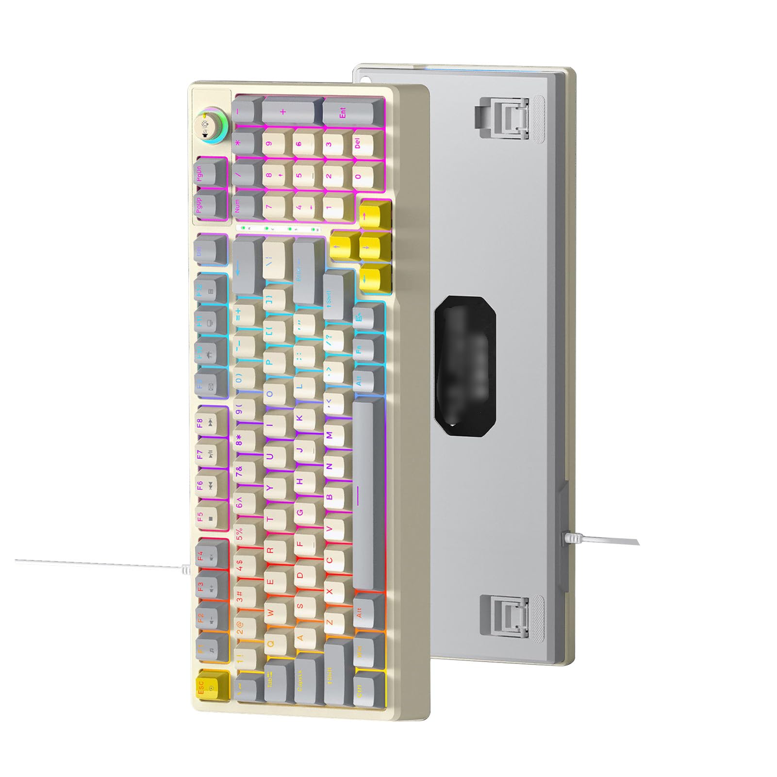 Jectse Klawiatura Mechaniczna T-WOLF T50 RGB, 98 Klawiszy z możliwością Wymiany Podczas Pracy, Niebieski Przełącznik z Dynamicznym Oświetleniem i Pokrętłem Sterującym, do Pisania na (Szary Beżowy