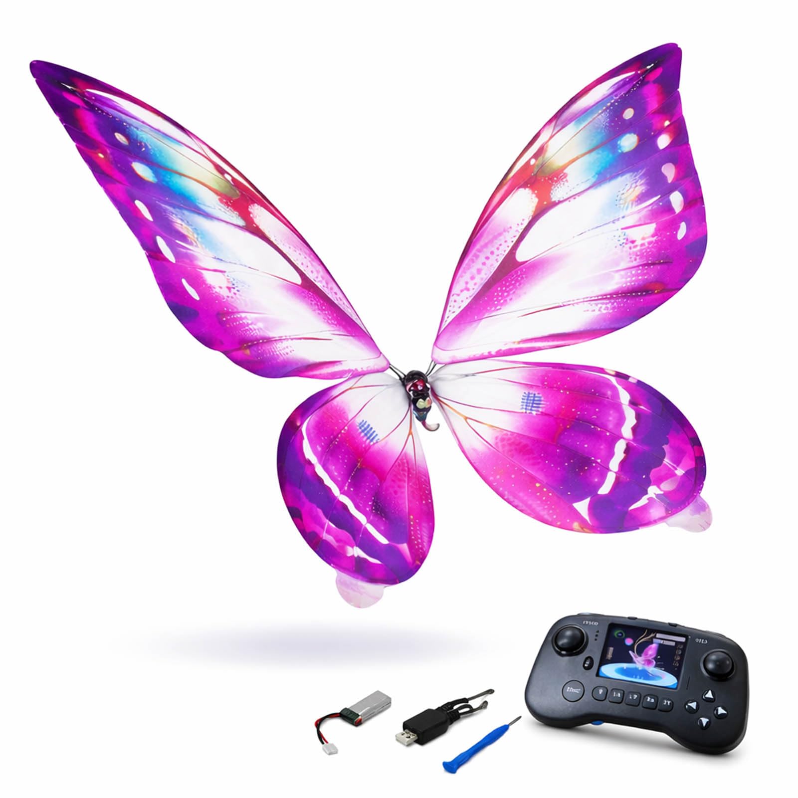 Drone Farfalla Bionico RC, Ornitottero Telecomandato con Ali Battenti, Luci LED, Controllo Assistito da Sensori, Batterie per Feste Matrimoni Concerti Spettacoli e Hobby Adulti (B)