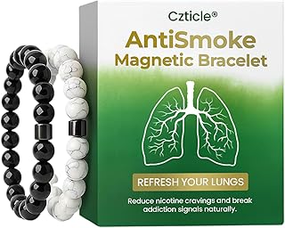 Czticle Anti Smoke Magnetic Bracelet, Smoking Cessation Bracelet for Women Men, Czticle Anti Smoke Therapy Bracelet, Helps Relief Anxiety Frustration Irritability (Black+ White)