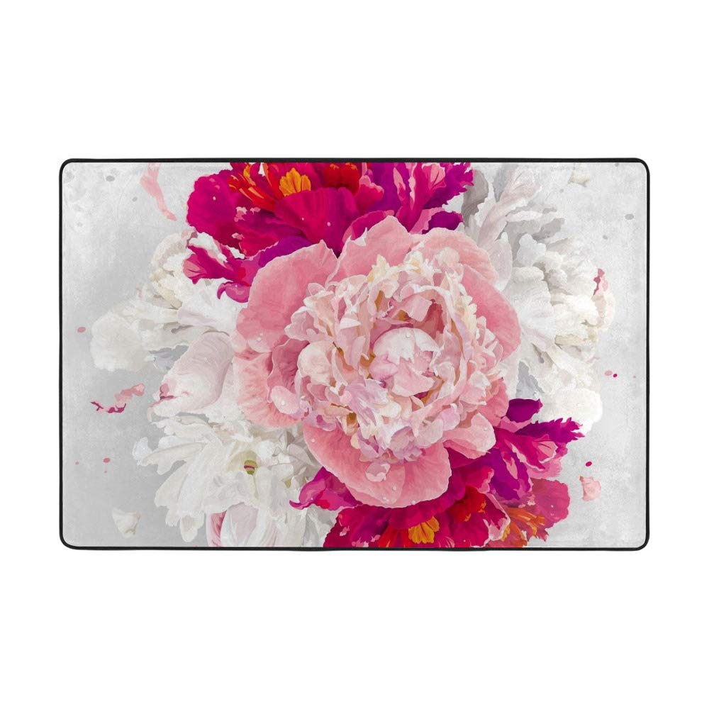 Tapis de salon pivoine Ruchen grand format au design floral raffiné