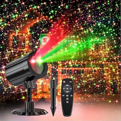 Christmas Projector Lights Outdoor, GUSODOR Projection Lights with timed Remote Control & 5 Modes, IP65 Waterproof RG Star Projector for Christmas Decorations Xmas Yard Patio Holiday Party Decor