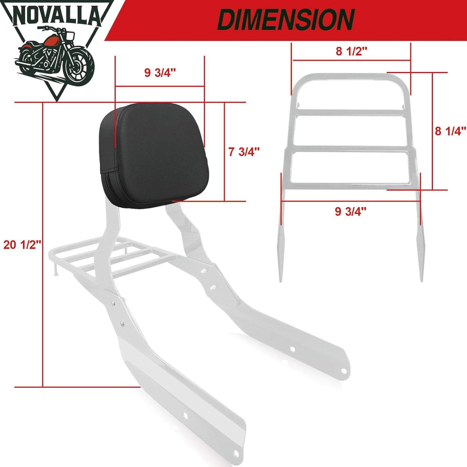Sissy Bar with Luggage Rack Fit for Honda VTX 1300/1800 N/R/S Models, Motorcycle Passenger Backrest Fit for Honda VTX1300 2003-2006 VTX1800 2002-2008 (CHROME)