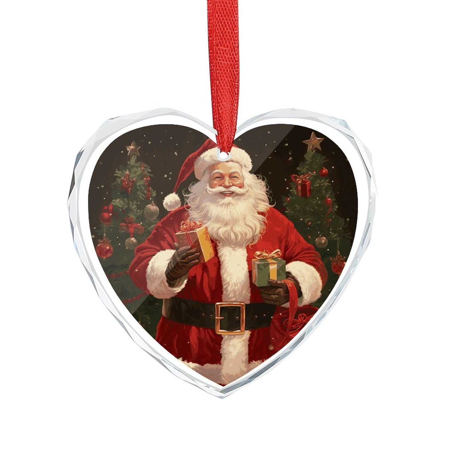 Khauerbc Women's Style Santa Claus Glass Window Hanging For Heart-Shaped,Ornament For ,Men,Wall Art For Home,Office,Home Decor