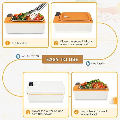 Miniatura 4 de Fiambrera eléctrica inalámbrica, lonchera calentada con pilas, calentamiento de alimentos de 1 litro, tiempo de calentamiento ajustable viene con