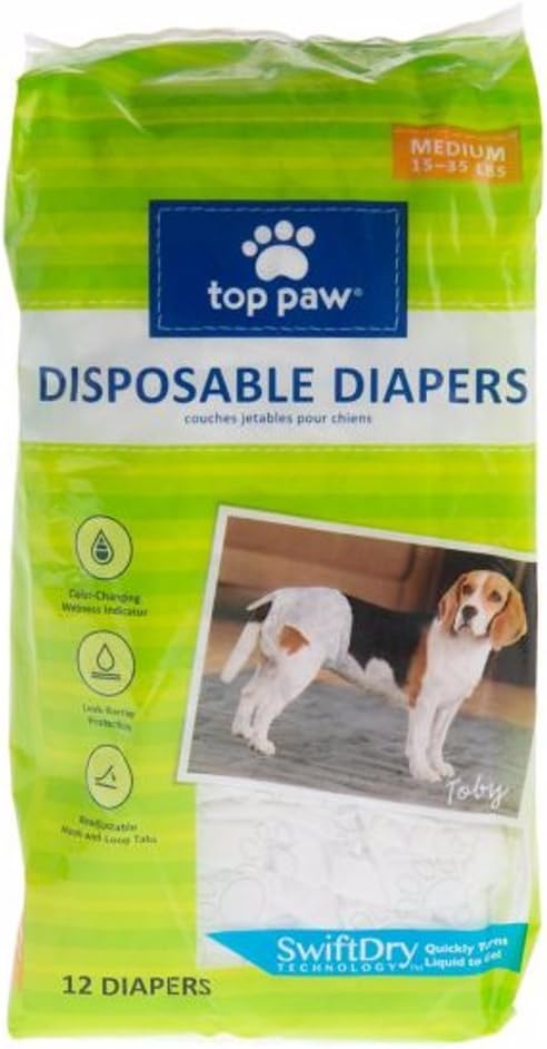 Top Paw Disposable Dog Diapers - 12 Pack - Medium