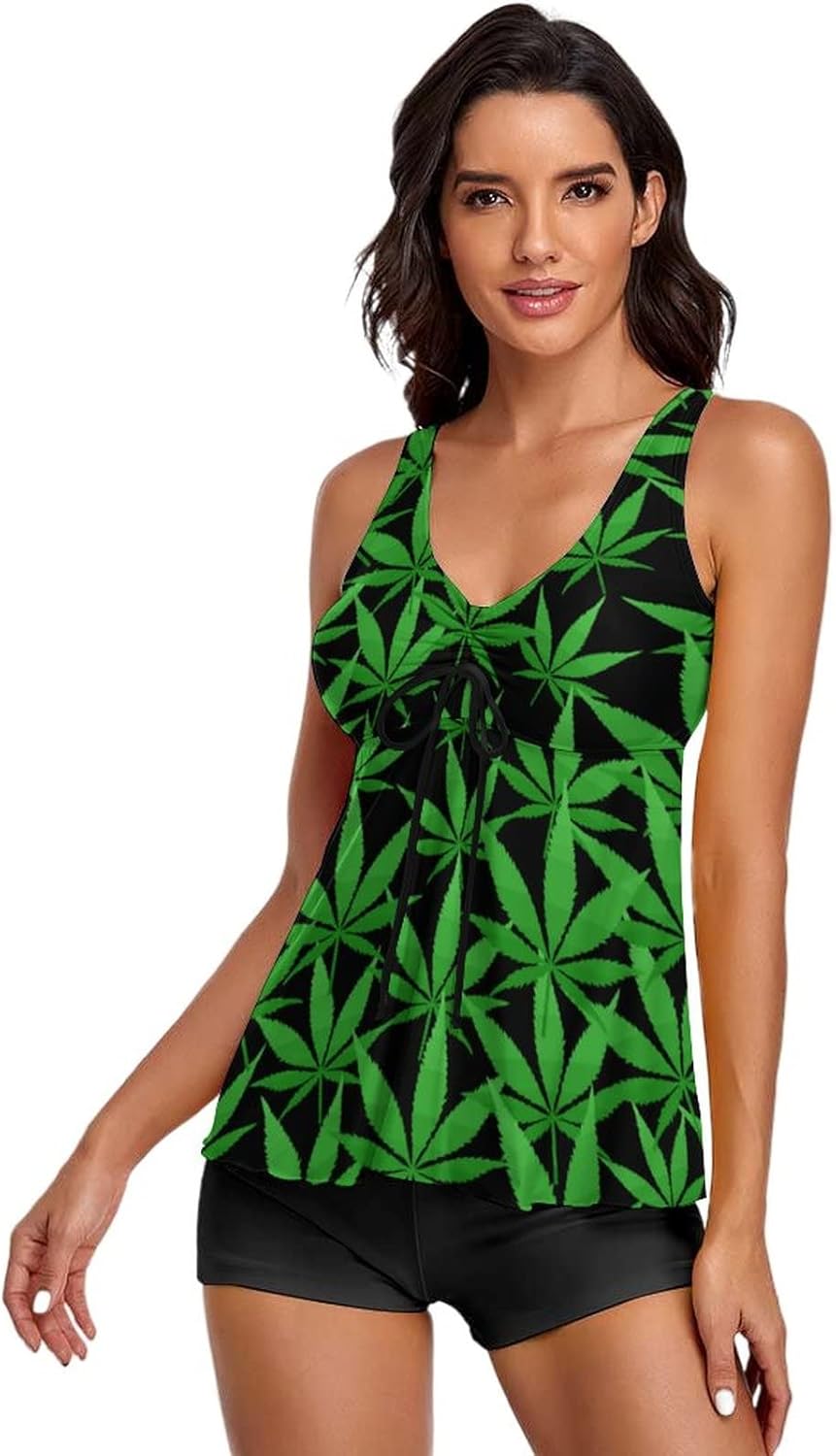 Weed Women's Tankini Swimsuits Two Piece Bikini Set Bathing Suits Tank Top with Boyshorts