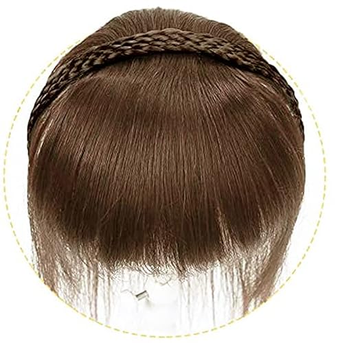 Miniatura 4 de Diadema trenzada de cabello humano de 10 pulgadas para mujer, con banda de pelo de aspecto natural, con flequillo, trenzado trenzado, clip,