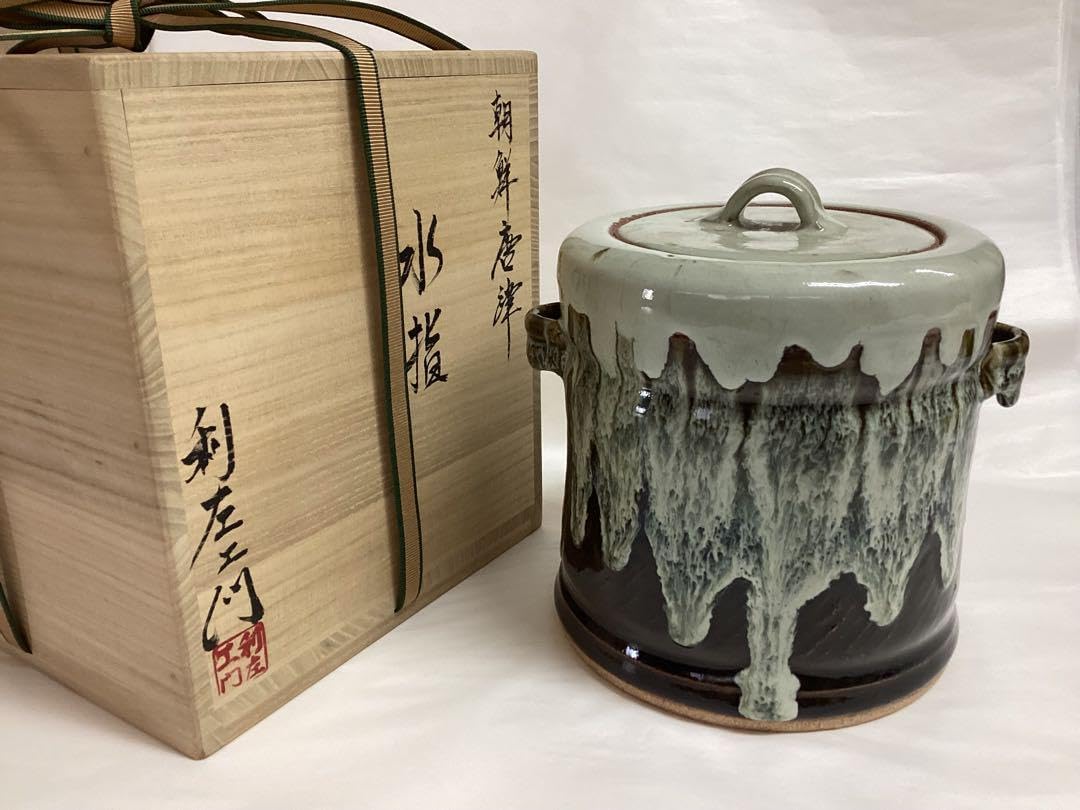 e3118 銅製 耳付水指 木箱入り 時代 水指 茶道具 e3118 銅製 耳付水指