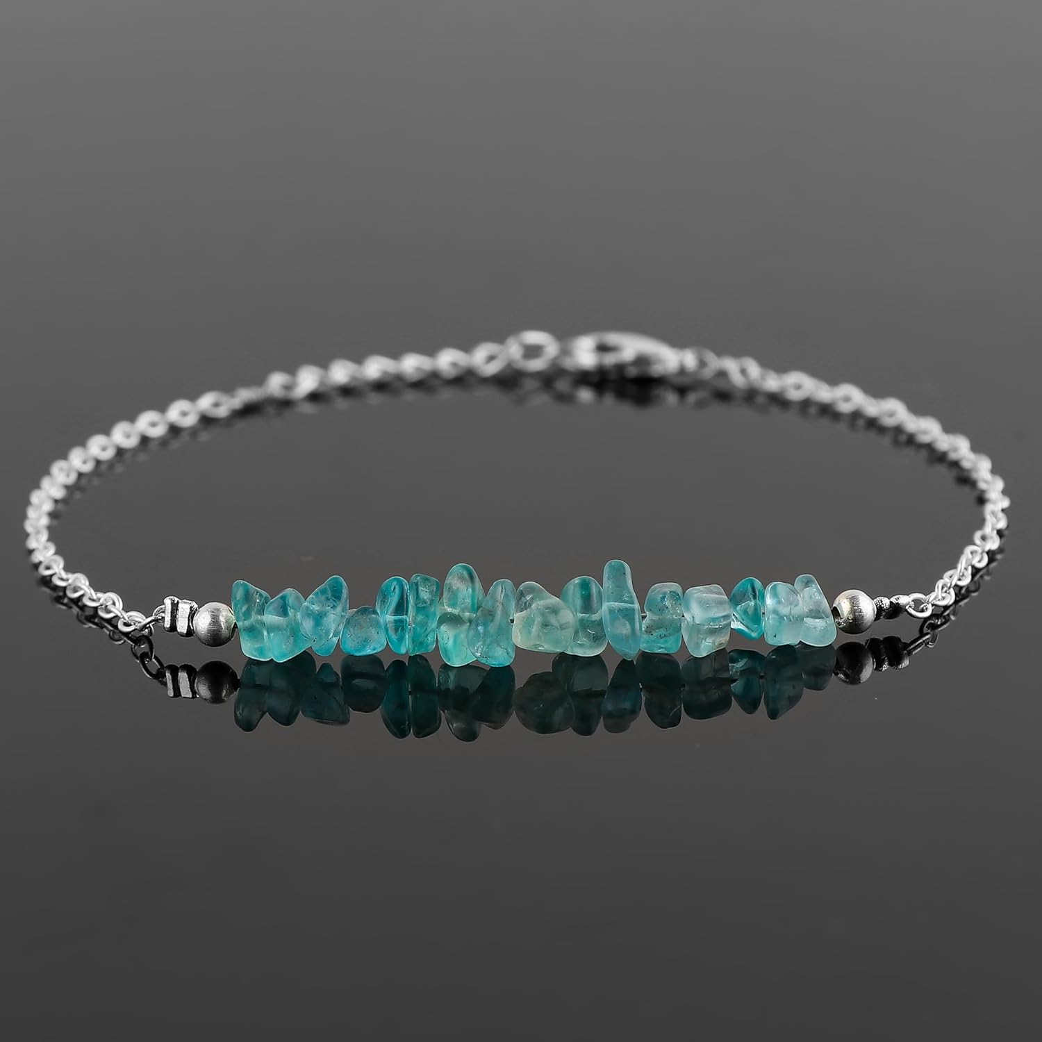 TGH Natural Blue Apatite Chips Bar Bracelet, Healing Crystal, Silver Plated Raw Beads Bracelet, 7+1 inch Adjustable Chain, Gift For Her, Valentine Day Gift - Image 2