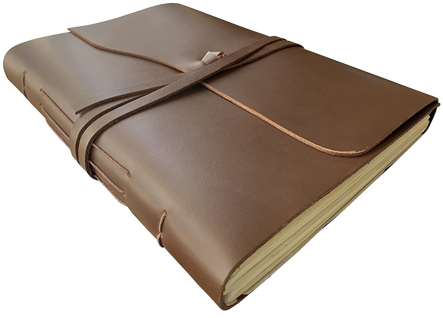 Rustic Town Genuine Leather Photos Album (Handmade Paper) with Gift Box - Scrapbook Style Pages Holds 4x6 or 5x7 inches - Birthday, Memories, Wedding Photos (Brown, Large)-image-0